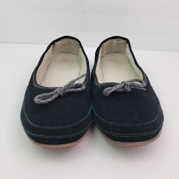 LL Bean Hearthside Womens Size 11 Black Suede Slip On Ballet Flats Slippers Shoe