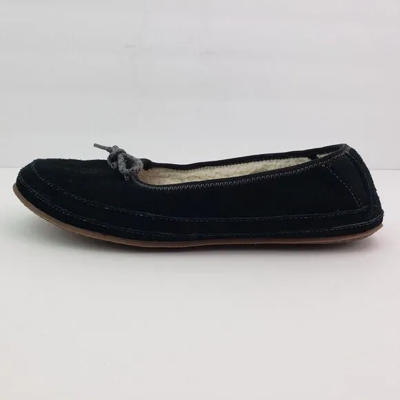 LL Bean Hearthside Womens Size 11 Black Suede Slip On Ballet Flats Slippers Shoe