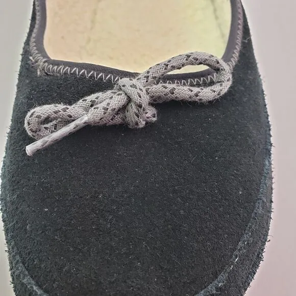 LL Bean Hearthside Womens Size 11 Black Suede Slip On Ballet Flats Slippers Shoe