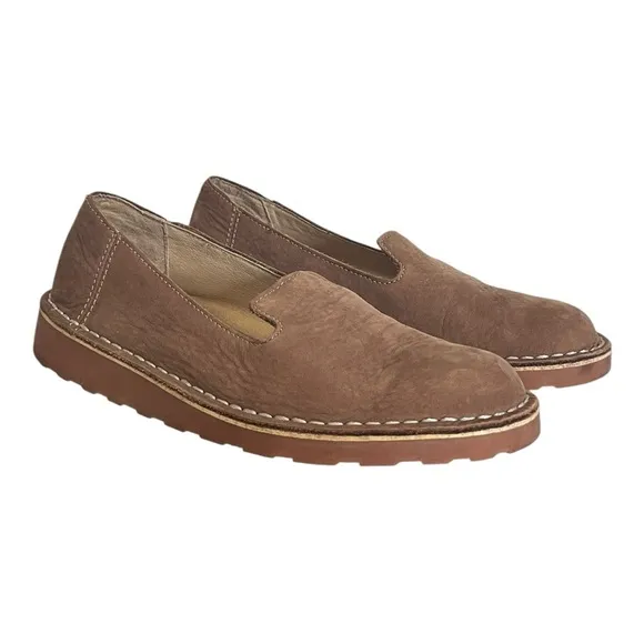 LL Bean Womens Tan Brown Stonington Nubuck Leather Slip-on Loafer Flats Size 7 M