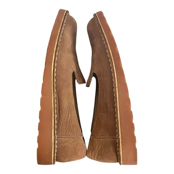 LL Bean Womens Tan Brown Stonington Nubuck Leather Slip-on Loafer Flats Size 7 M