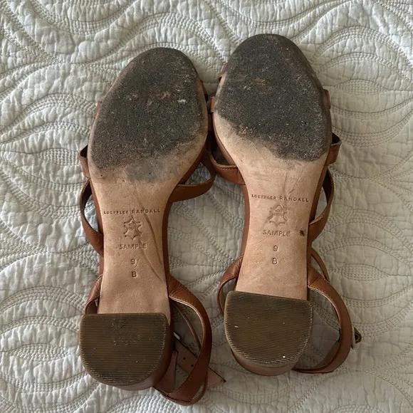 LOEFFLER RANDALL Brown Bow Leather Ankle Wrap Sandals
