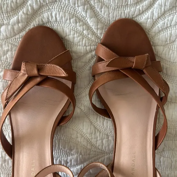 LOEFFLER RANDALL Brown Bow Leather Ankle Wrap Sandals
