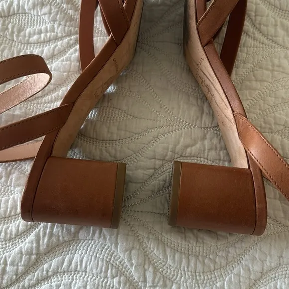 LOEFFLER RANDALL Brown Bow Leather Ankle Wrap Sandals