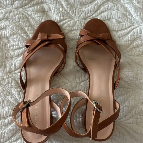LOEFFLER RANDALL Brown Bow Leather Ankle Wrap Sandals