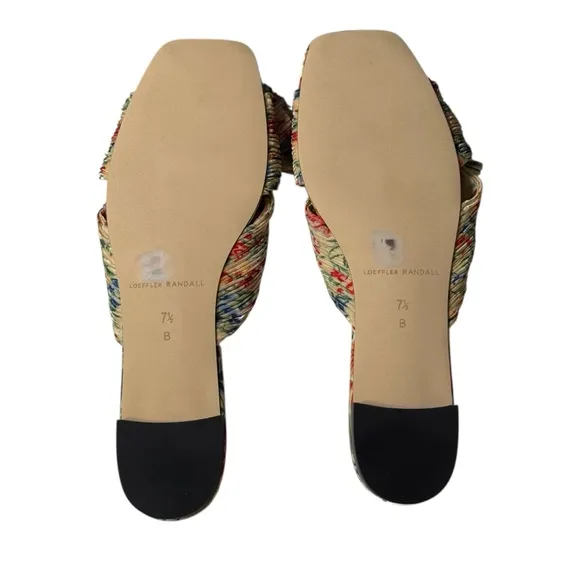 Loeffler Randall Daphne Pleated Bow Slides Sandals in Tan Vine Floral Size 7.5B