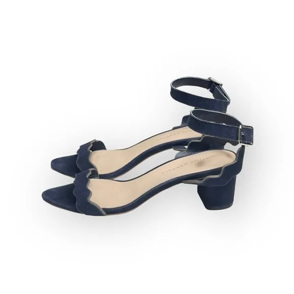 Loeffler Randall ミ Emi Wavy Ankle Wrap Strap Heel Sandals ミ Eclipse Suede ミ 7.5M