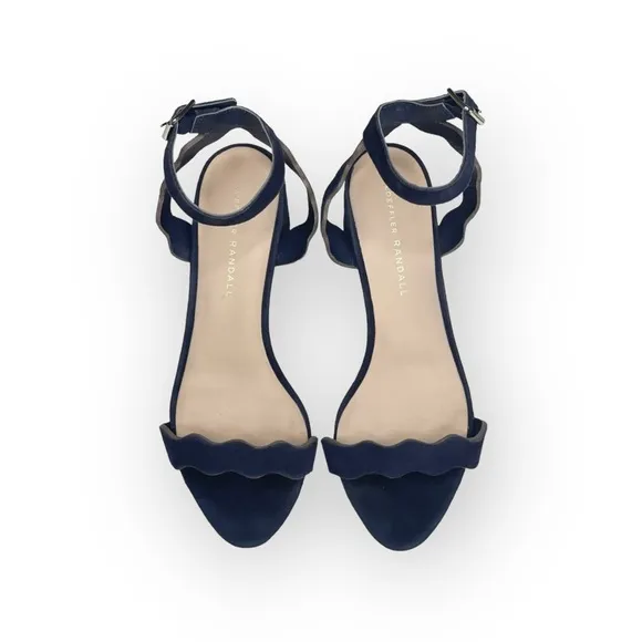 Loeffler Randall ミ Emi Wavy Ankle Wrap Strap Heel Sandals ミ Eclipse Suede ミ 7.5M