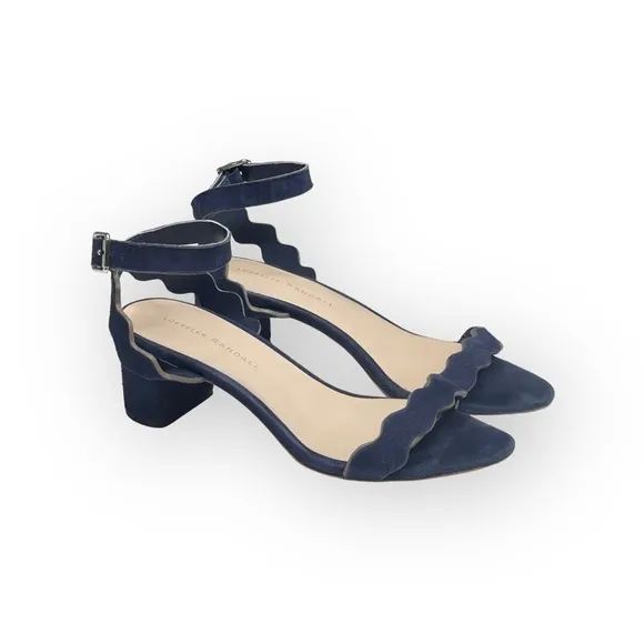 Loeffler Randall ミ Emi Wavy Ankle Wrap Strap Heel Sandals ミ Eclipse Suede ミ 7.5M