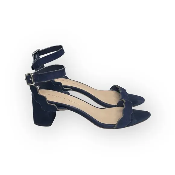 Loeffler Randall ミ Emi Wavy Ankle Wrap Strap Heel Sandals ミ Eclipse Suede ミ 7.5M