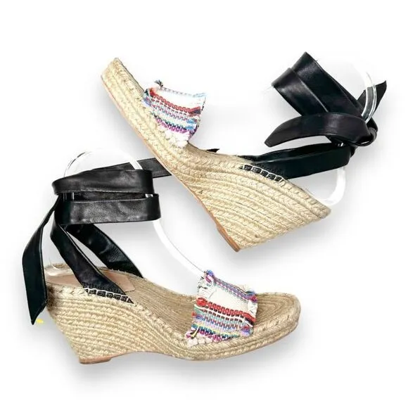 LOEFFLER RANDALL Harper Jute Striped Espadrille Wedge Sandals Women’s Size 7.5 B