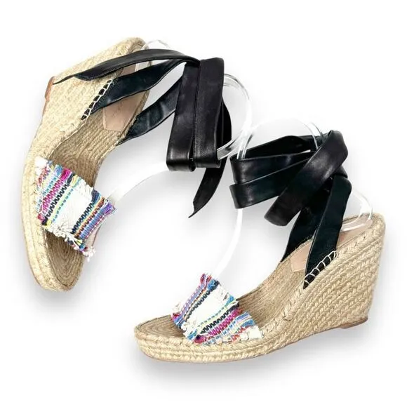 LOEFFLER RANDALL Harper Jute Striped Espadrille Wedge Sandals Women’s Size 7.5 B