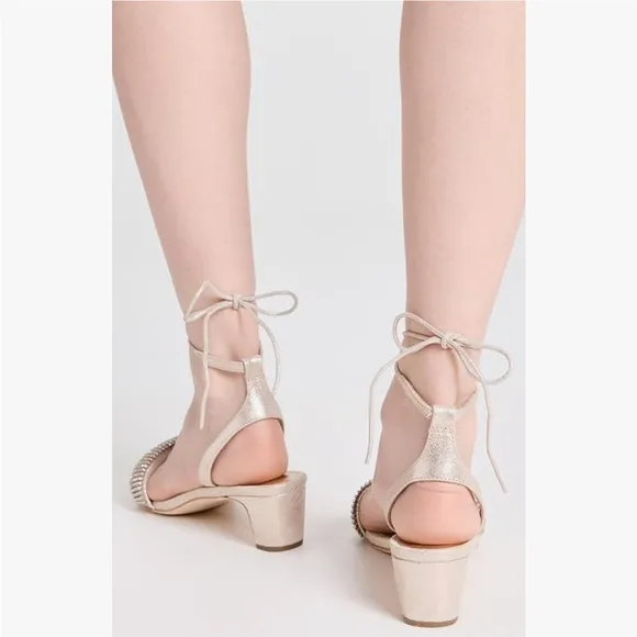 Loeffler Randall Jackie Metallic Crystal Mid Heel Ankle Wrap Sandals sz 7.5 New