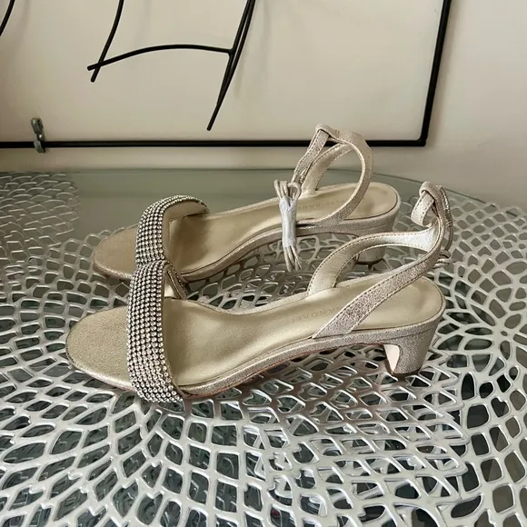 Loeffler Randall Jackie Metallic Crystal Mid Heel Ankle Wrap Sandals sz 7.5 New