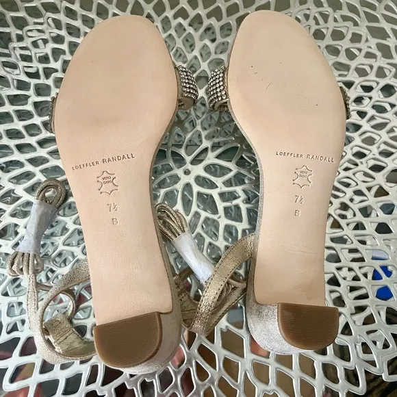 Loeffler Randall Jackie Metallic Crystal Mid Heel Ankle Wrap Sandals sz 7.5 New