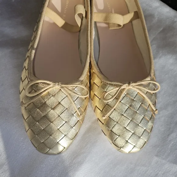 Loeffler Randall Leonie Gold Woven Ballet Flats Sz 7