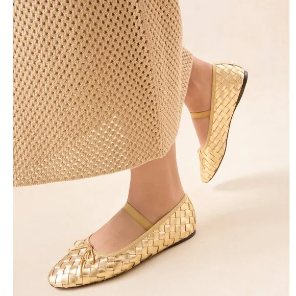 Loeffler Randall Leonie Gold Woven Ballet Flats Sz 7