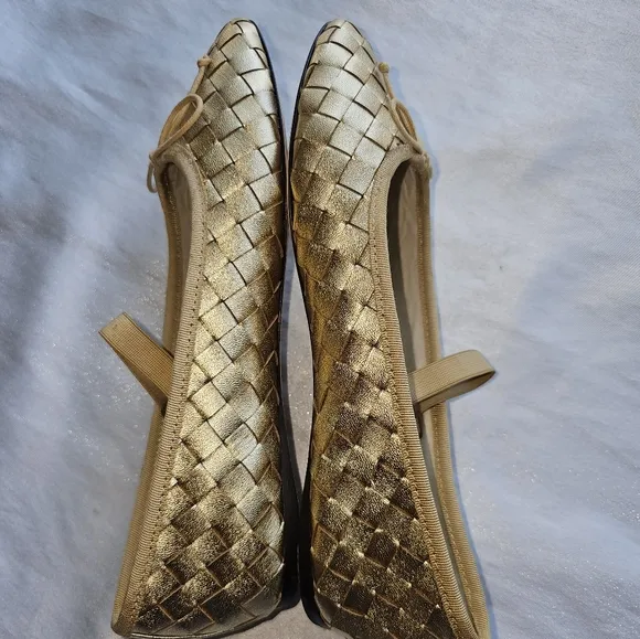Loeffler Randall Leonie Gold Woven Ballet Flats Sz 7