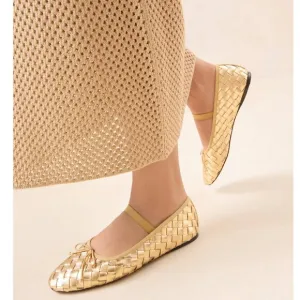 Loeffler Randall Leonie Gold Woven Ballet Flats Sz 7