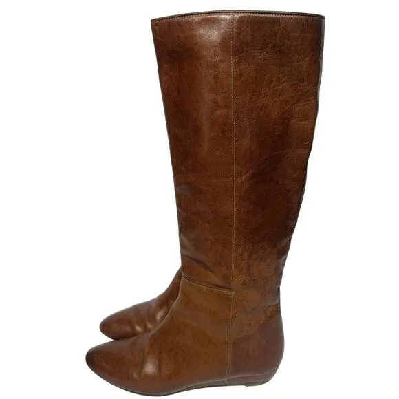 Loeffler Randall Matilde Brown Tall Wedge Boots Knee High Wester Boots Size 6.5