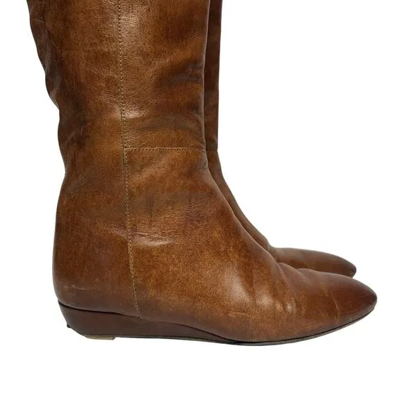 Loeffler Randall Matilde Brown Tall Wedge Boots Knee High Wester Boots Size 6.5