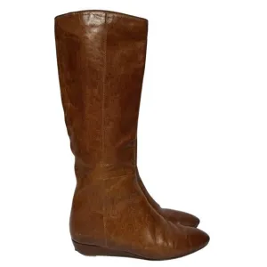 Loeffler Randall Matilde Brown Tall Wedge Boots Knee High Wester Boots Size 6.5