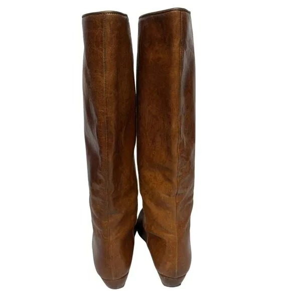 Loeffler Randall Matilde Brown Tall Wedge Boots Knee High Wester Boots Size 6.5