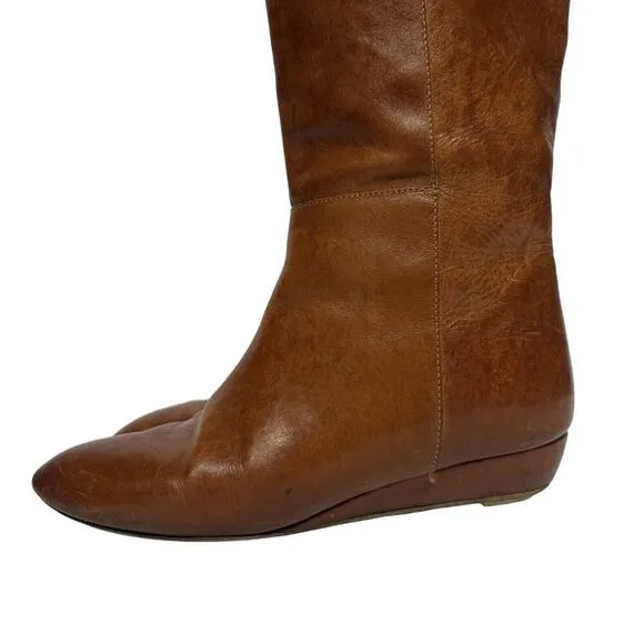 Loeffler Randall Matilde Brown Tall Wedge Boots Knee High Wester Boots Size 6.5