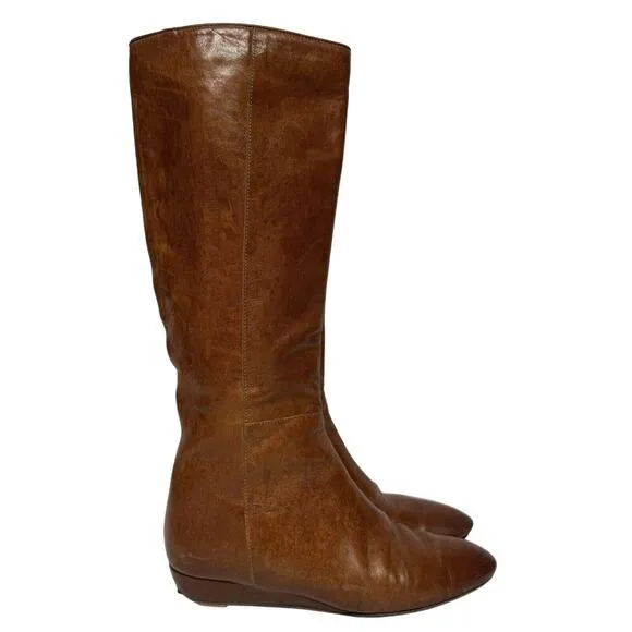 Loeffler Randall Matilde Brown Tall Wedge Boots Knee High Wester Boots Size 6.5