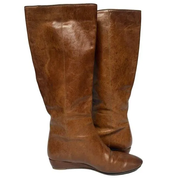 Loeffler Randall Matilde Brown Tall Wedge Boots Knee High Wester Boots Size 6.5