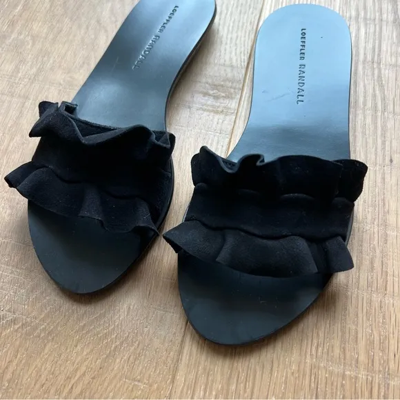 Loeffler Randall NWOT Black Birdie Ruffle Slide