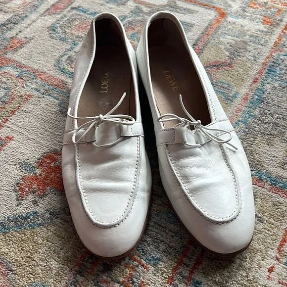 Loewe white Leather Loafers - 11