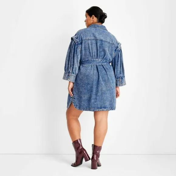 Long Sleeve Utility Denim A-Line Dress Future Collective w/ Kahlana BB NWT Sz 2