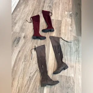 LOT OF 2 THIGHT HIGH KNEE BOOTS BURGUNDY MAROON GRAY CATHERINE MALADRINO SIZE 7