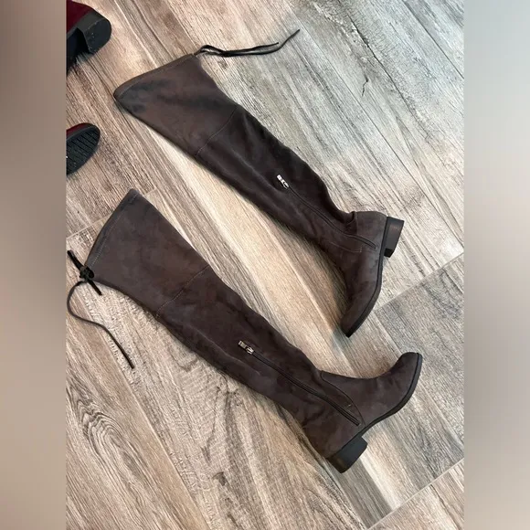 LOT OF 2 THIGHT HIGH KNEE BOOTS BURGUNDY MAROON GRAY CATHERINE MALADRINO SIZE 7
