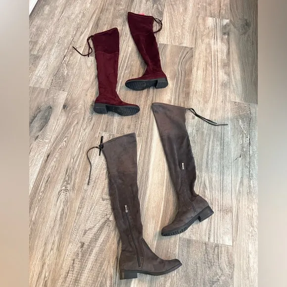 LOT OF 2 THIGHT HIGH KNEE BOOTS BURGUNDY MAROON GRAY CATHERINE MALADRINO SIZE 7