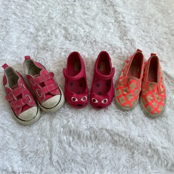 Lot of 3 Toddler Shoes Mini Melissa Cat &amp; Jack Converse Pink Floral Size 9