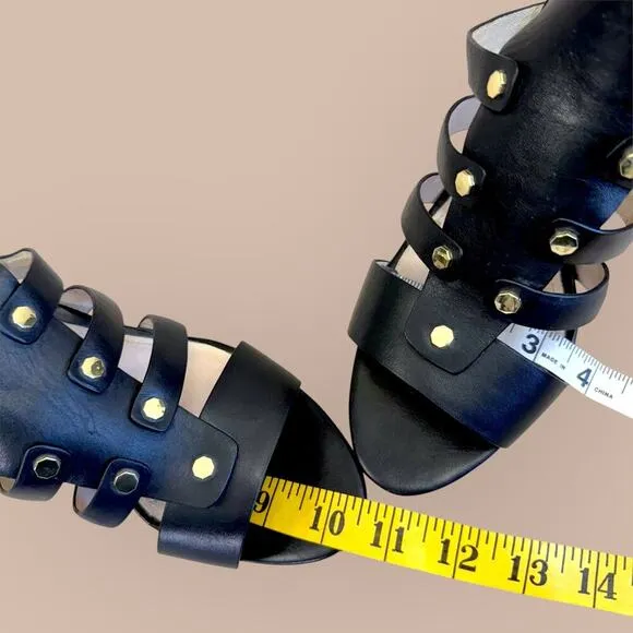 Louise et Cie Leather Studded Gladiator Ankle Strap Heel Sandals Size 10M Black