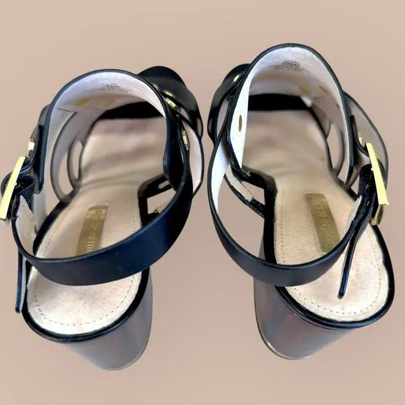 Louise et Cie Leather Studded Gladiator Ankle Strap Heel Sandals Size 10M Black