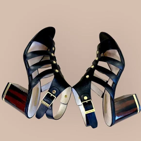 Louise et Cie Leather Studded Gladiator Ankle Strap Heel Sandals Size 10M Black