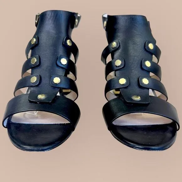 Louise et Cie Leather Studded Gladiator Ankle Strap Heel Sandals Size 10M Black