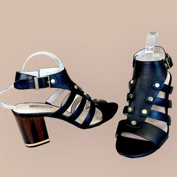 Louise et Cie Leather Studded Gladiator Ankle Strap Heel Sandals Size 10M Black