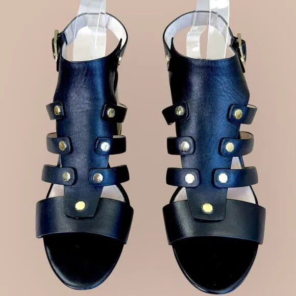 Louise et Cie Leather Studded Gladiator Ankle Strap Heel Sandals Size 10M Black