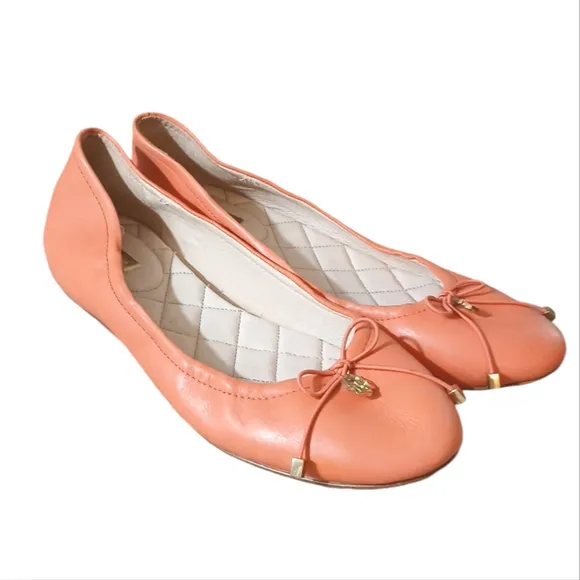 Louise et Cie Peach Ferraria Leather Ballet Flats Bow Size 8.5