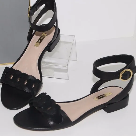 Louise et Cie Women Flat Ankle Strap Sandals Size US 7.5M Black Leather NIB