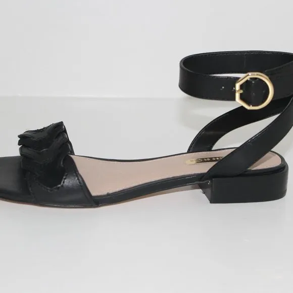 Louise et Cie Women Flat Ankle Strap Sandals Size US 7.5M Black Leather NIB