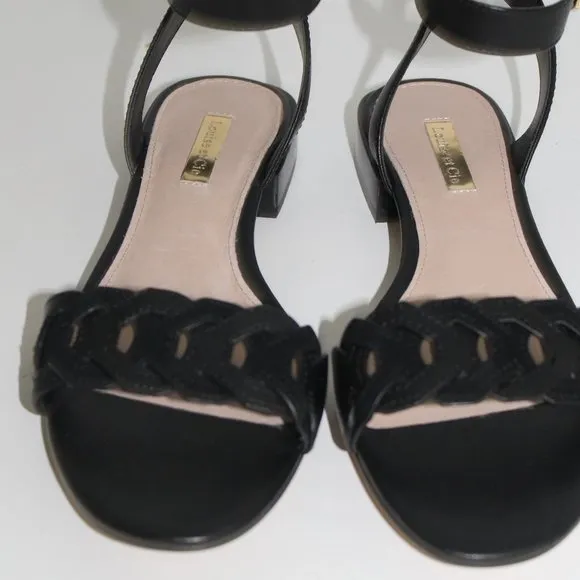 Louise et Cie Women Flat Ankle Strap Sandals Size US 7.5M Black Leather NIB