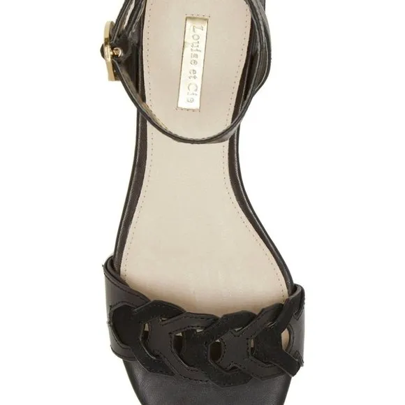 Louise et Cie Women Flat Ankle Strap Sandals Size US 7.5M Black Leather NIB
