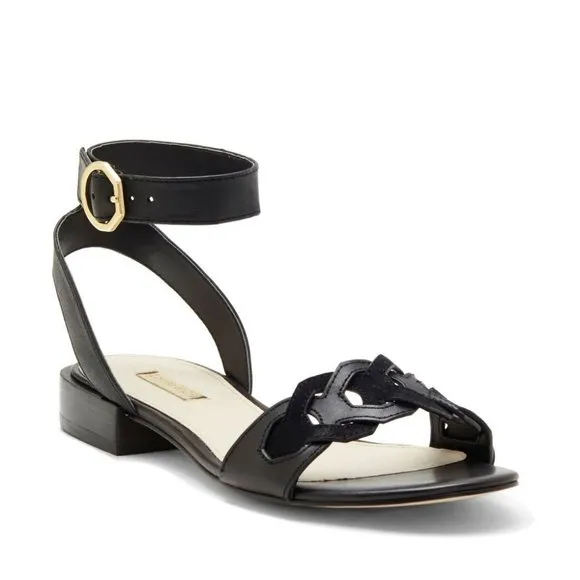 Louise et Cie Women Flat Ankle Strap Sandals Size US 7.5M Black Leather NIB