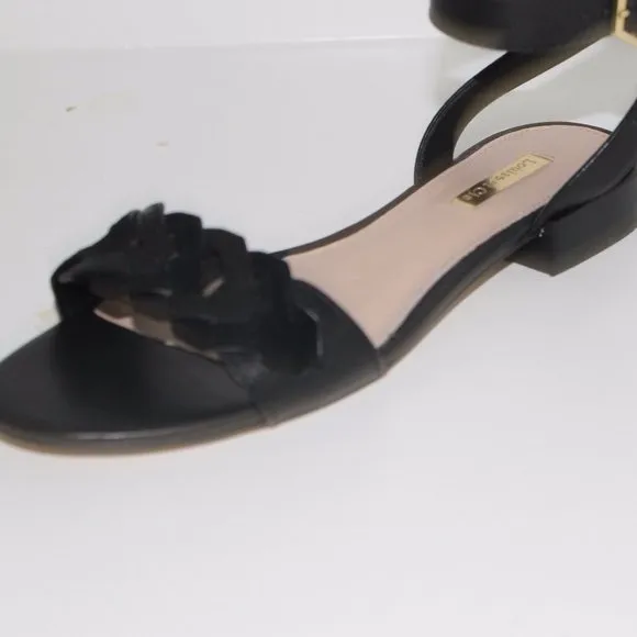 Louise et Cie Women Flat Ankle Strap Sandals Size US 7.5M Black Leather NIB